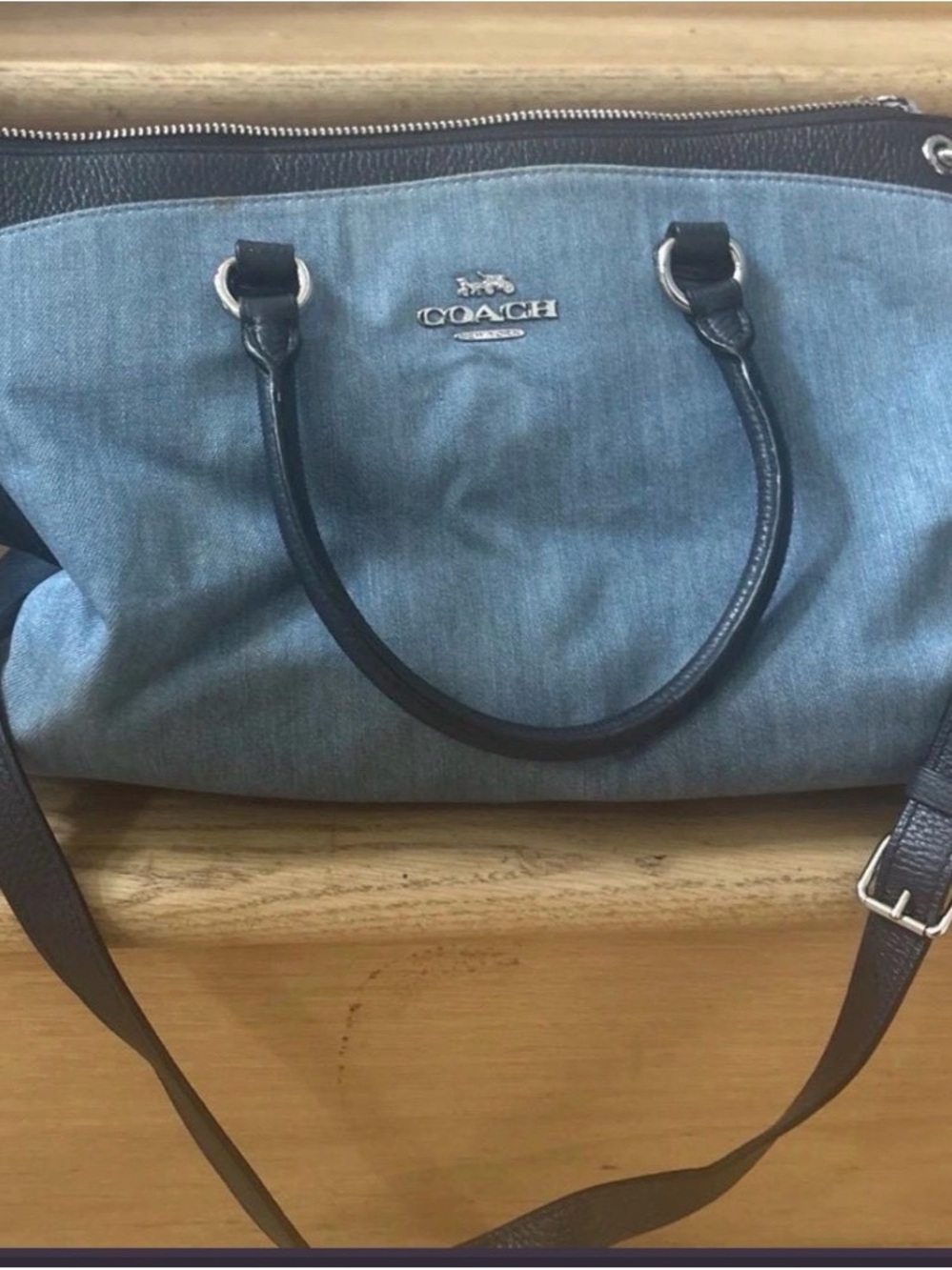 Coach Denim and navy Leather Tote Bag